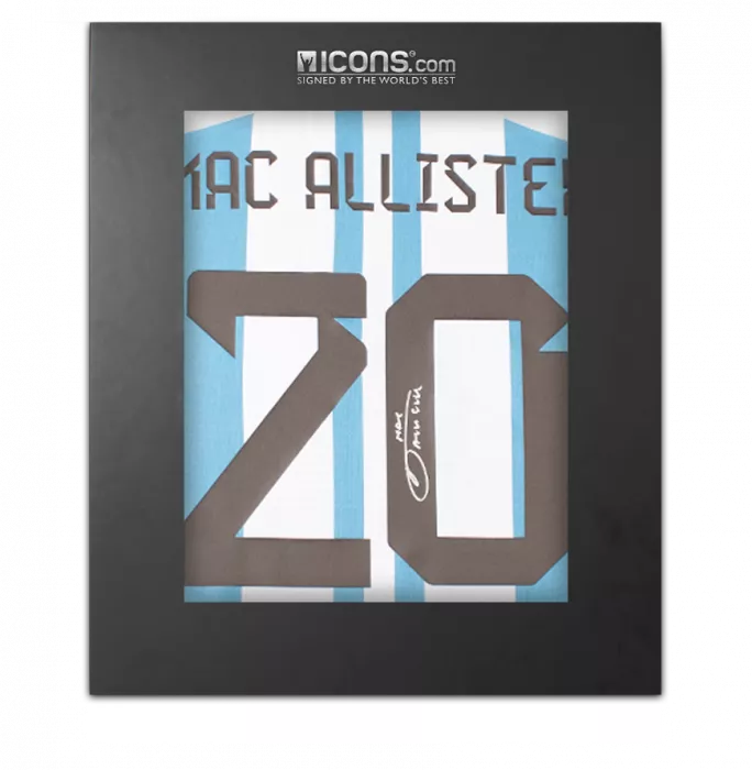 icons Alexis Mac Allister Back Signed Argentina 2022-23 Home Shirt In Deluxe Packaging