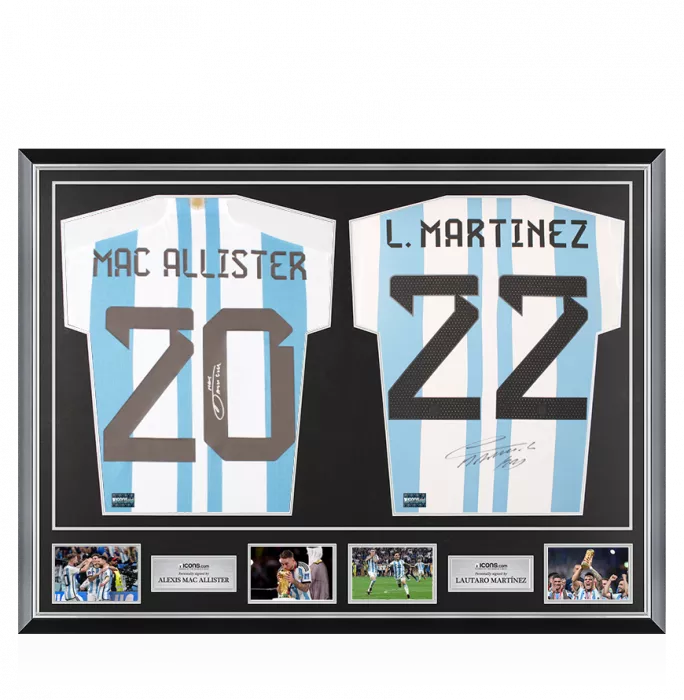icons Alexis Mac Allister & Lautaro Martinez Signed Argentina Home Shirts In Classic Dual Frame