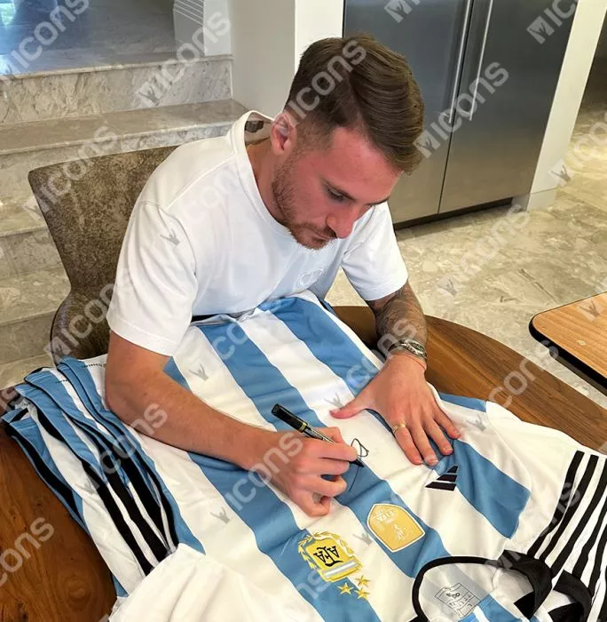 Icons Alexis Mac Allister Official 2022 FIFA World Cup™ Front Signed And Framed Argentina 2022 Home Shirt