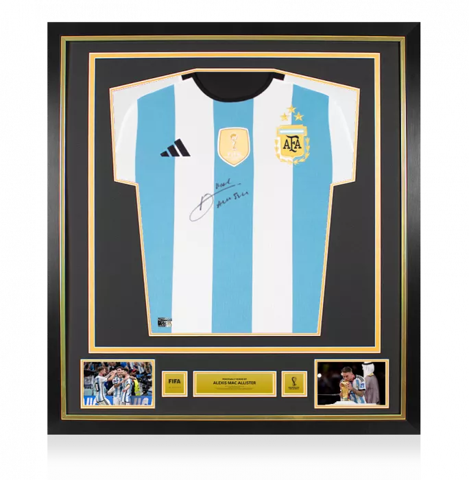 icons Alexis Mac Allister Official 2022 FIFA World Cup™ Front Signed and Framed Argentina 2022 Home Shirt