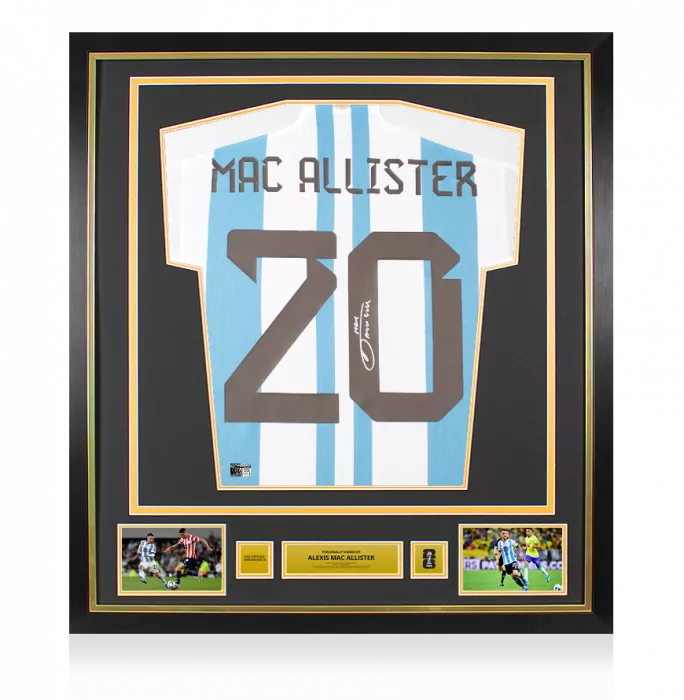 icons Alexis Mac Allister Official 2026 FIFA World Cup™ Back Signed and Framed Argentina 2022-23 Home Shirt