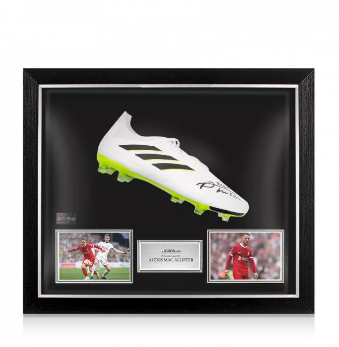 Icons Alexis Mac Allister Signed White Adidas Copa Football Boot In Bubble Frame: Option 1