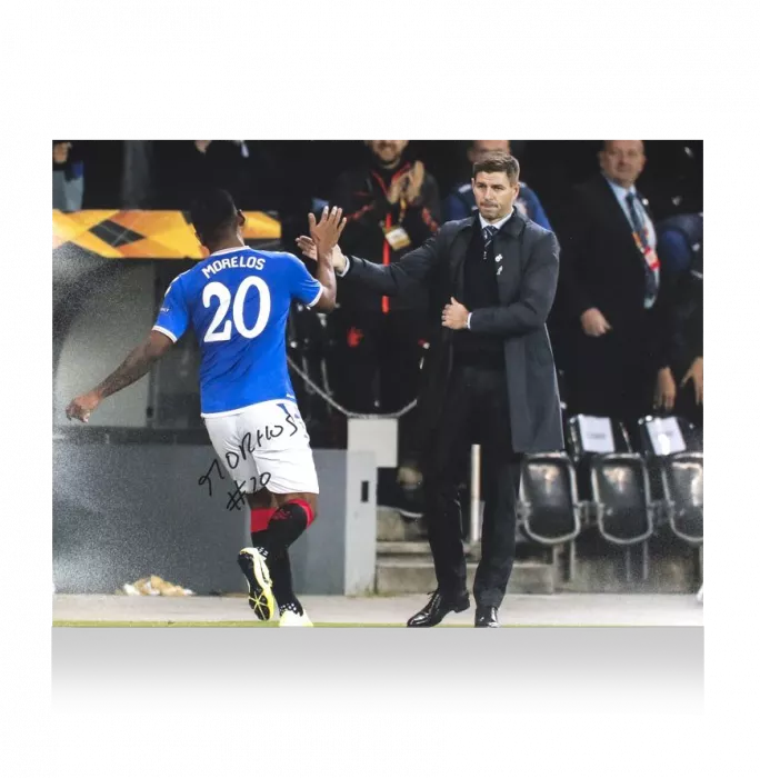 Icons Alfredo Morelos Signed Rangers Photo In Black Wooden Frame