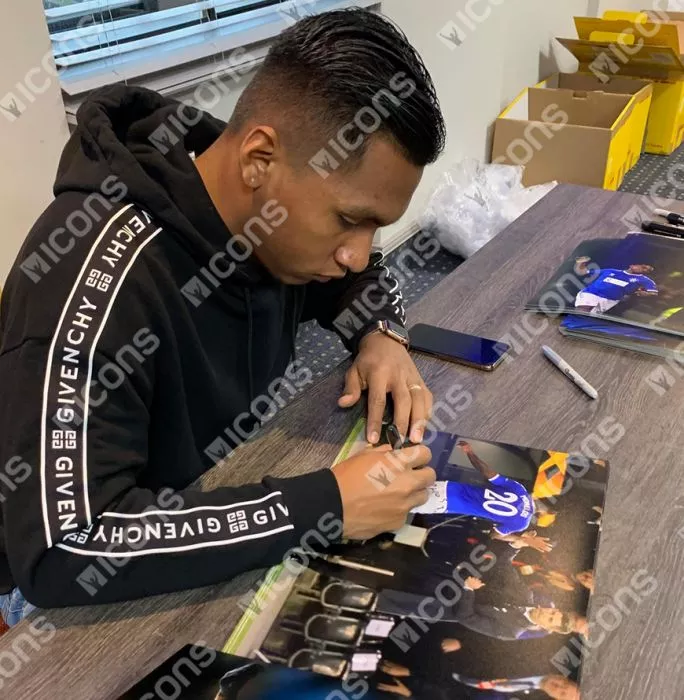 Icons Alfredo Morelos Signed Rangers Photo In Black Wooden Frame