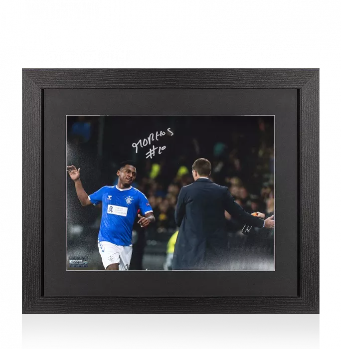 icons Alfredo Morelos Signed Rangers Photo In Black Wooden Frame