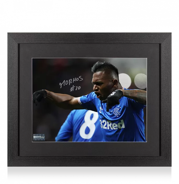 icons Alfredo Morelos Signed Rangers Photo In Black Wooden Frame: El Bufalo