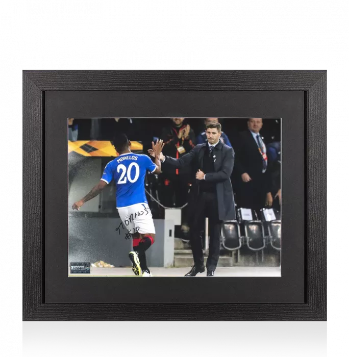 icons Alfredo Morelos Signed Rangers Photo In Black Wooden Frame