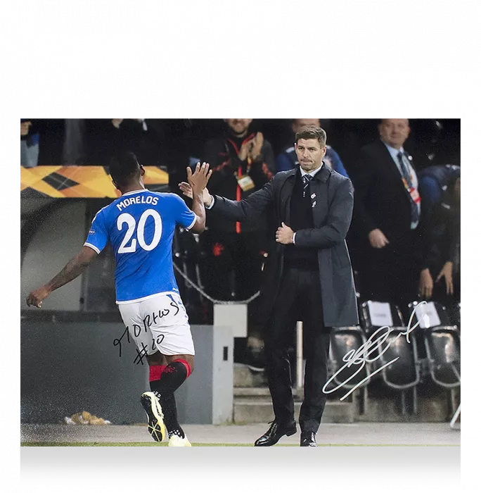 Icons Alfredo Morelos & Steven Gerrard Signed Rangers Photo: The Boss And The Buffalo