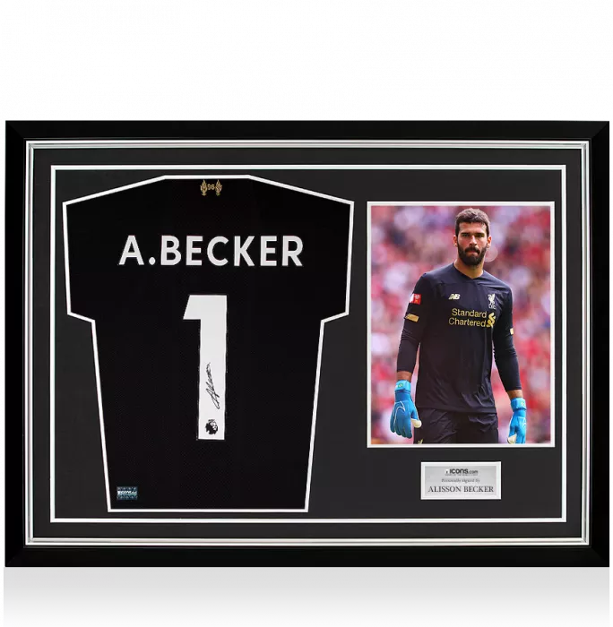 icons Alisson Becker Back Signed Liverpool 2019-20 Goalkeeper Shirt In Hero Frame: Option 1