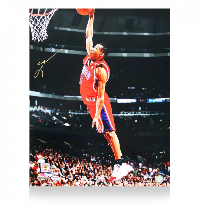icons Allen Iverson Signed Philadelphia 76ers Photo: Slam Dunk