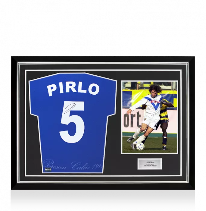 icons Andrea Pirlo Back Signed Brescia 2000-01 Home Shirt In Hero Frame: Option 1