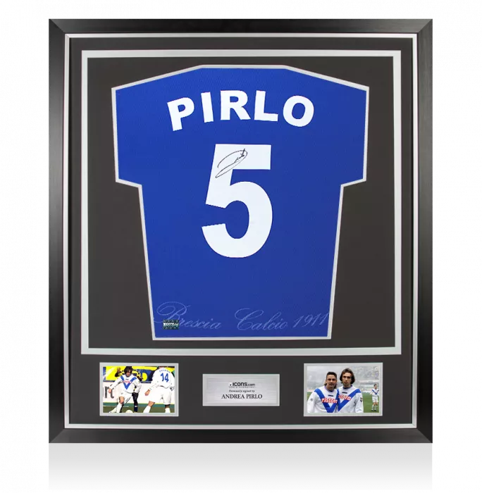 icons Andrea Pirlo Back Signed Brescia 2000-01 Home Shirt In Classic Frame