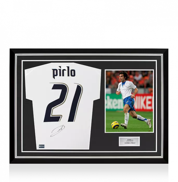 icons Andrea Pirlo Back Signed Italy 2006 Away Shirt In Hero Frame: Option 1