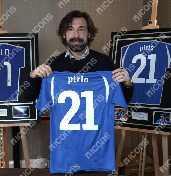 Icons Andrea Pirlo Back Signed Italy 2010-12 Home Shirt In Classic Frame