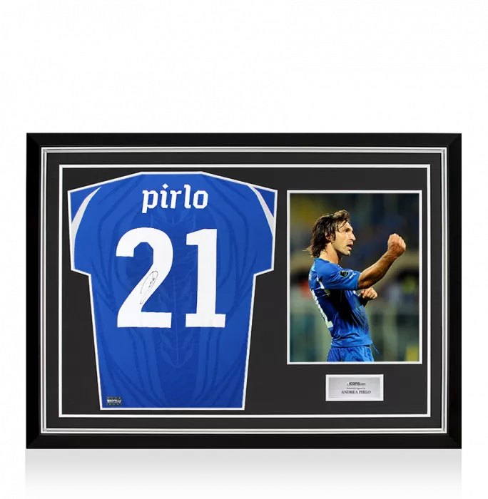 icons Andrea Pirlo Back Signed Italy 2010-12 Home Shirt In Hero Frame: Option 1