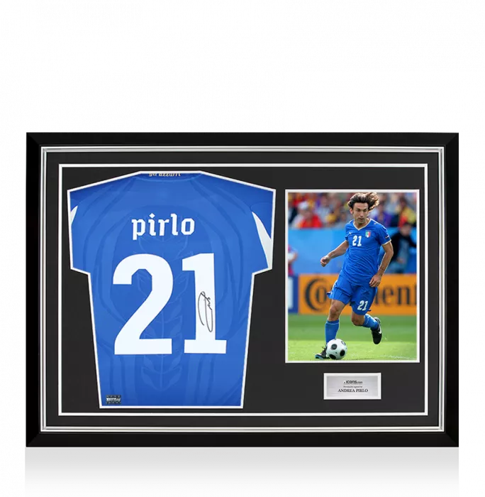 icons Andrea Pirlo Back Signed Italy 2010 Home Shirt In Hero Frame: Option 1