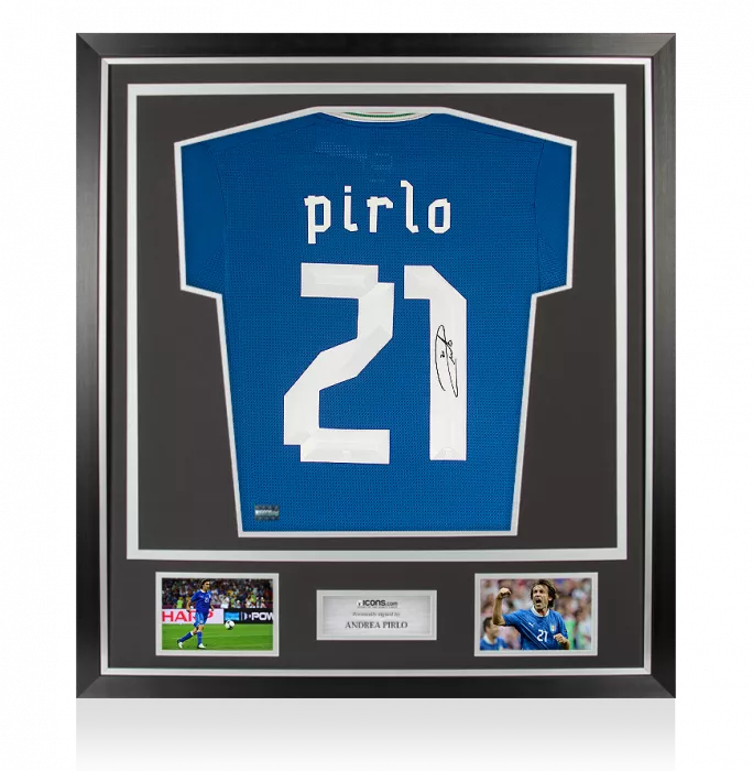Icons Andrea Pirlo Back Signed Italy 2012-13 Home Shirt With Long Sleeves In Classic Frame