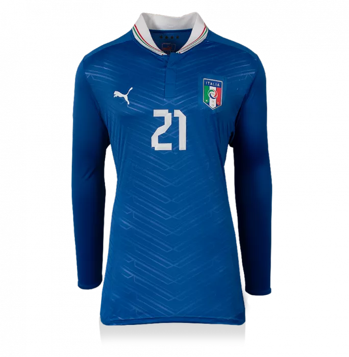 Icons Andrea Pirlo Back Signed Italy 2012-13 Home Shirt With Long Sleeves