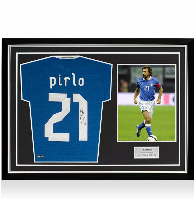 icons Andrea Pirlo Back Signed Italy 2012-13 Home Shirt In Hero Frame: Option 1