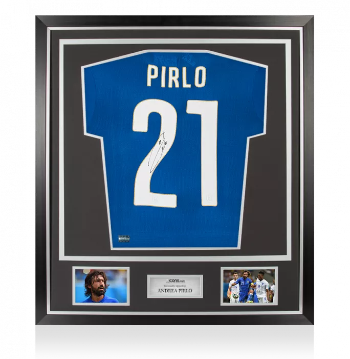 Icons Andrea Pirlo Back Signed Italy 2014-15 Home Shirt In Classic Frame
