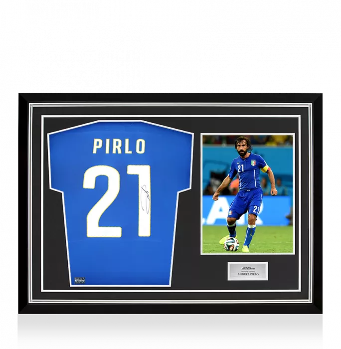 icons Andrea Pirlo Back Signed Italy 2014 Home Shirt In Hero Frame: Option 1