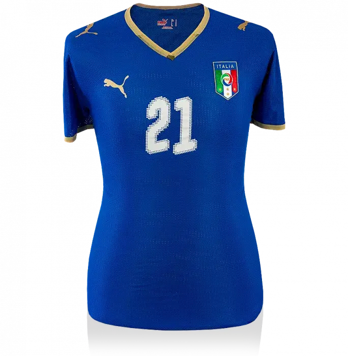 Icons Andrea Pirlo Back Signed Italy Home Shirt 2008