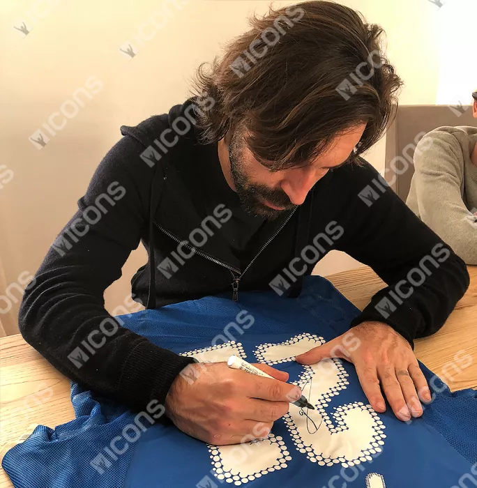 Icons Andrea Pirlo Back Signed Italy Home Shirt 2008