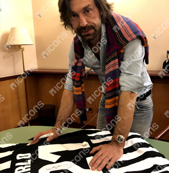 Icons Andrea Pirlo Back Signed Juventus 2013-14 Home Shirt In Hero Frame: Option 1