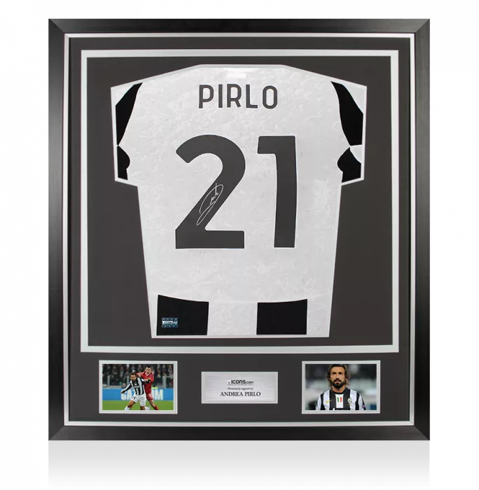 icons Andrea Pirlo Back Signed Juventus 2024-25 Home Shirt With Fan Style Numbers In Classic Frame