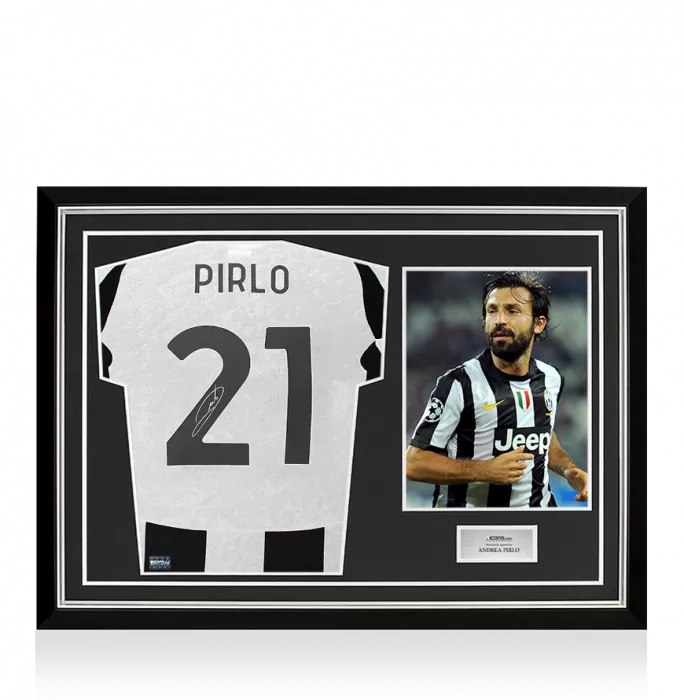 icons Andrea Pirlo Back Signed Juventus 2024-25 Home Shirt With Fan Style Numbers In Hero Frame: Option 1