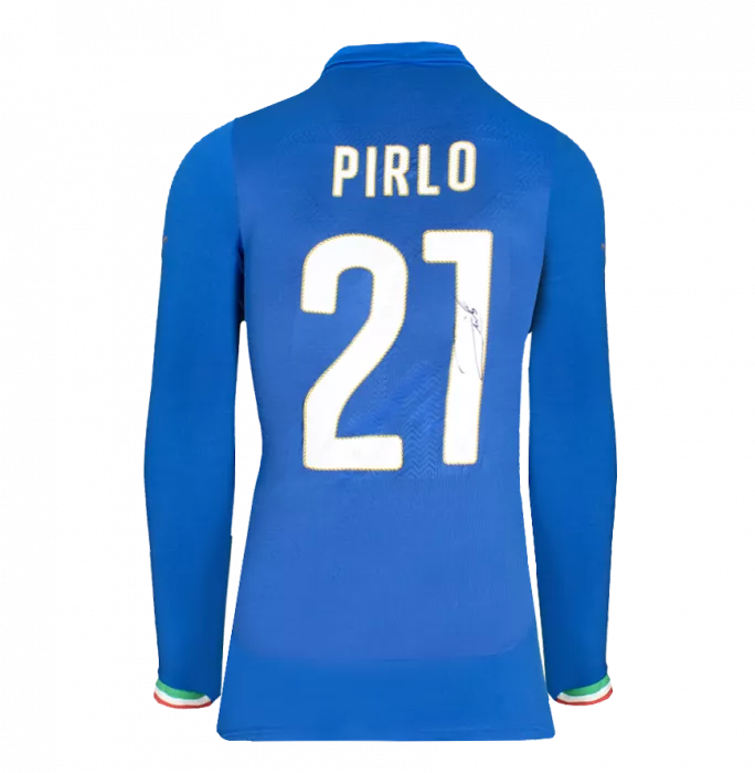 Icons Andrea Pirlo Back Signed Signed Italy 2014 Home Shirt: Long Sleeved In Deluxe Packaging