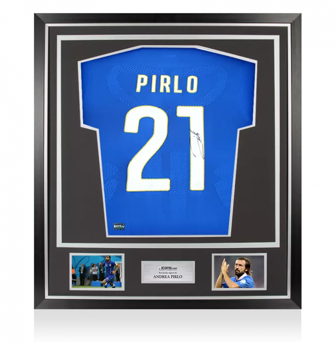 icons Andrea Pirlo Back Signed Signed Italy 2014 Home Shirt: Long Sleeved In Classic Frame
