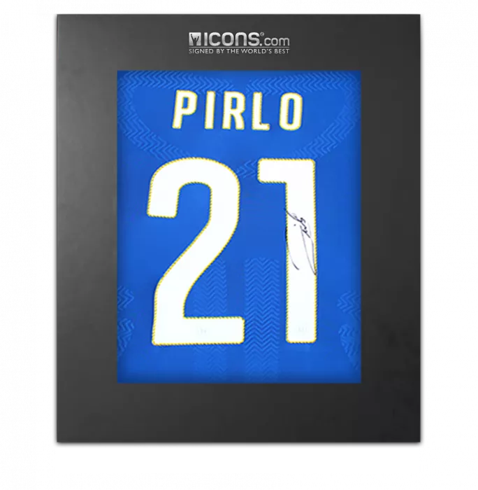 icons Andrea Pirlo Back Signed Signed Italy 2014 Home Shirt: Long Sleeved In Deluxe Packaging