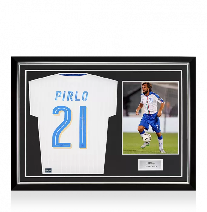icons Andrea Pirlo Back Signed Signed Italy 2016 Away Shirt In Hero Frame: Option 1