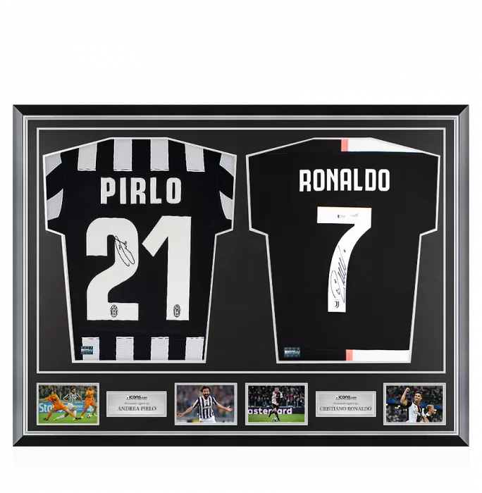 Icons Andrea Pirlo & Cristiano Ronaldo Signed Juventus Shirts In Classic Dual Frame