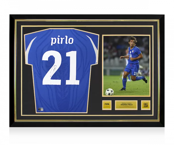 icons Andrea Pirlo Official 2010 FIFA World Cup™ Back Signed and Hero Framed Italy 2010-12 Home Shirt