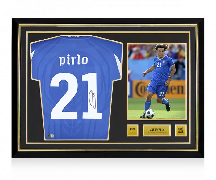 icons Andrea Pirlo Official 2010 FIFA World Cup™ Back Signed and Hero Framed Italy 2010 Home Shirt