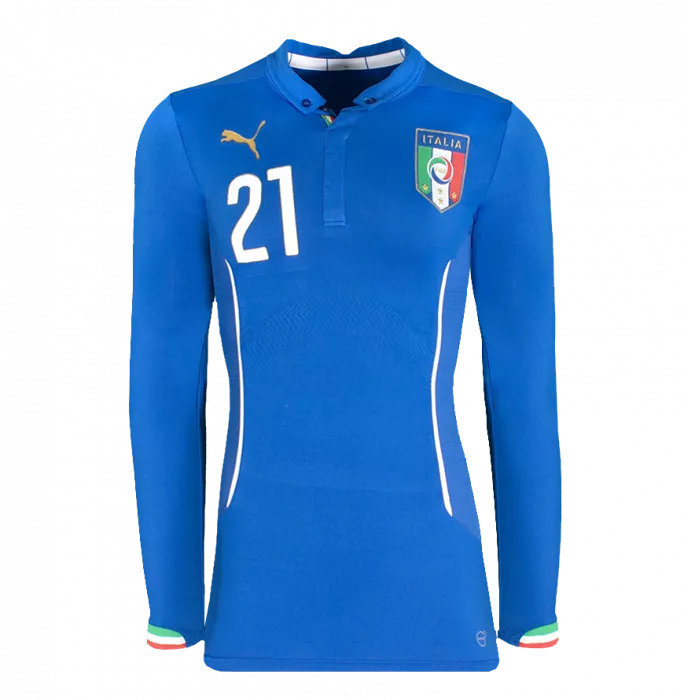 Icons Andrea Pirlo Official 2014 FIFA World Cup™ Back Signed And Hero Framed Italy 2014 Home Shirt: Long Sleeved Edition