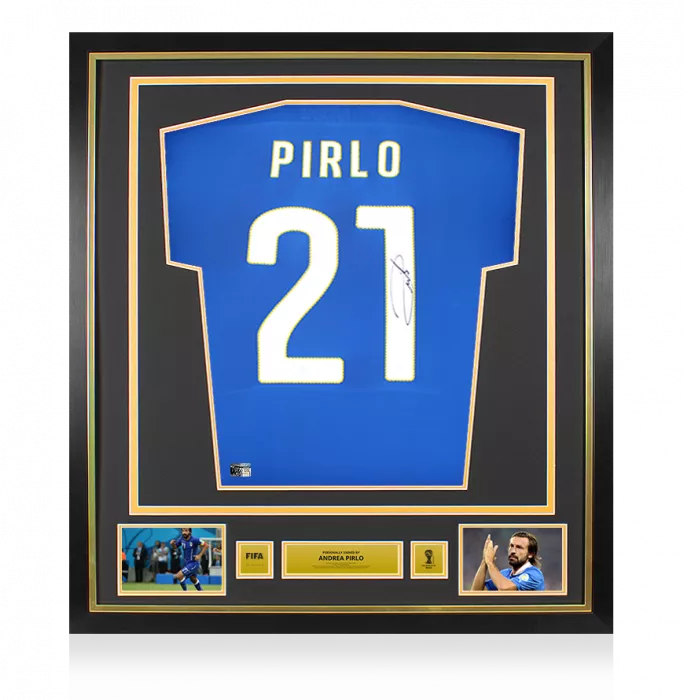 icons Andrea Pirlo Official 2014 FIFA World Cup™ Back Signed and Framed Italy 2014 Home Shirt: Long Sleeved Edition