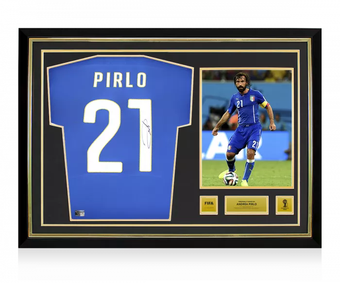 icons Andrea Pirlo Official 2014 FIFA World Cup™ Back Signed and Hero Framed Italy 2014 Home Shirt
