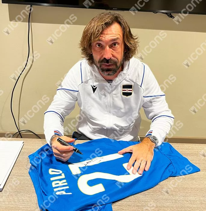 Icons Andrea Pirlo Official 2014 FIFA World Cup™ Back Signed And Framed Italy 2014 Home Shirt