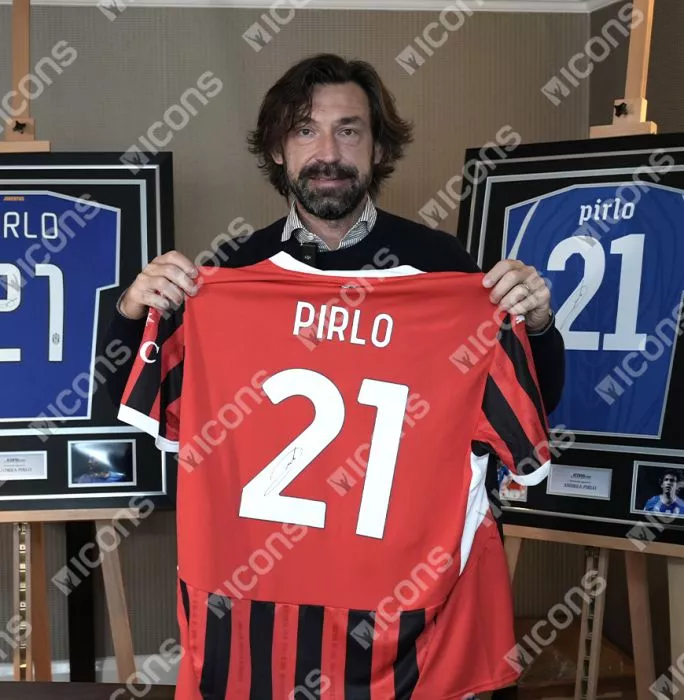Icons Andrea Pirlo Official AC Milan Back Signed And Framed 2024-25 Home Shirt With Fan Style Numbers