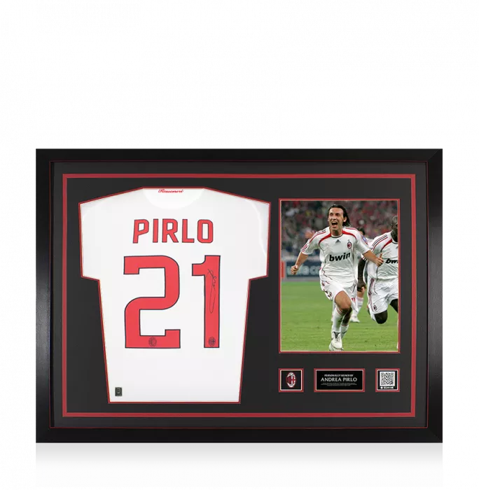 icons Andrea Pirlo Official AC Milan Back Signed and Framed 2008-09 Away Shirt