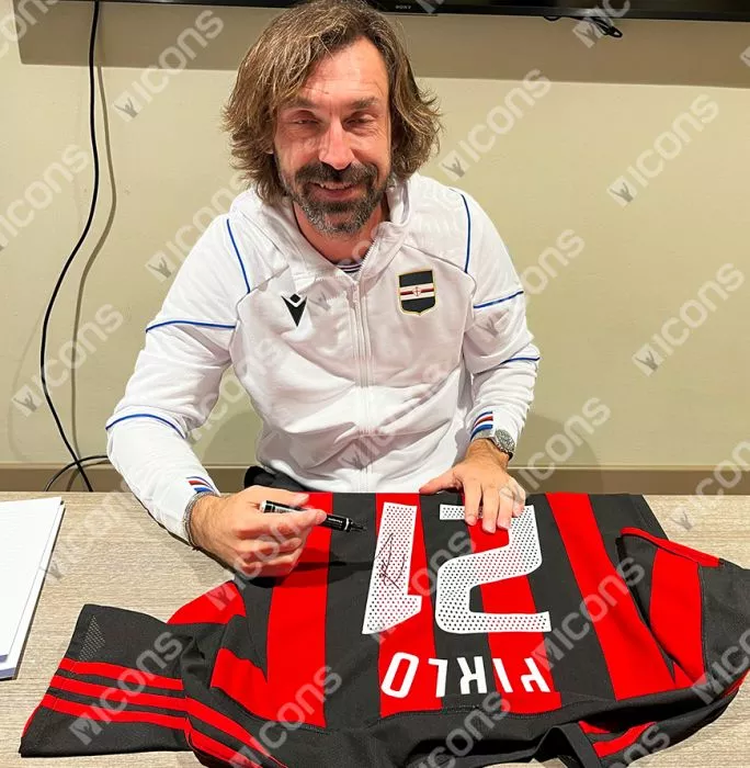 Icons Andrea Pirlo Official AC Milan Back Signed Signed And Framed 2003-04 Home Shirt