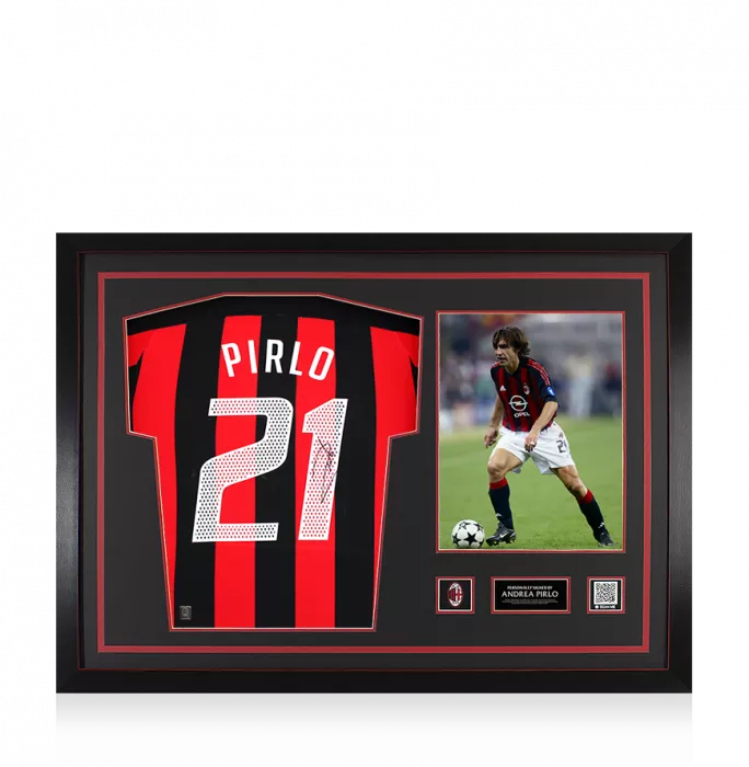 icons Andrea Pirlo Official AC Milan Back Signed Signed and Framed 2003-04 Home Shirt