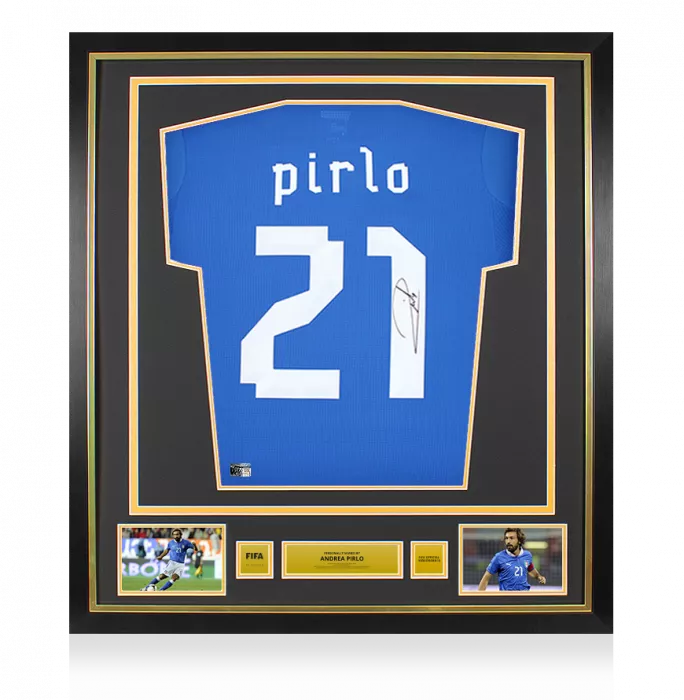 icons Andrea Pirlo Official FIFA World Cup™ Back Signed and Framed Italy 2012 Home Shirt