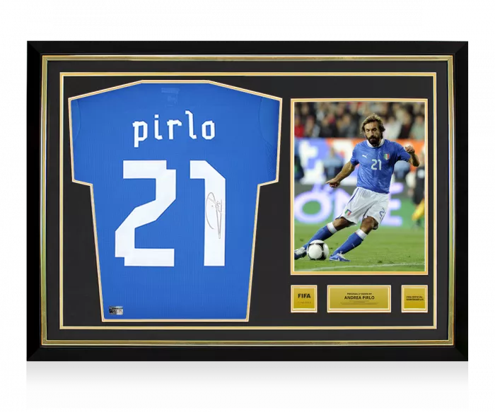 icons Andrea Pirlo Official FIFA World Cup™ Back Signed and Hero Framed Italy 2012 Home Shirt
