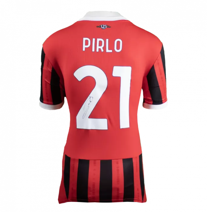 Icons Andrea Pirlo Official UEFA Champions League Back Signed And Hero Framed AC Milan 2024-25 Home Shirt With Fan Style Numbers