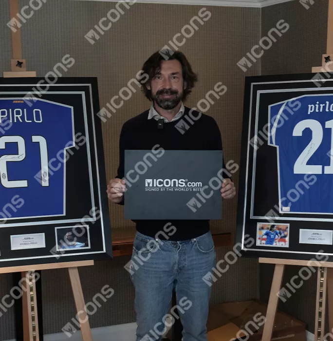 Icons Andrea Pirlo Official UEFA Champions League Back Signed And Framed Juventus 2014-15 Away Shirt