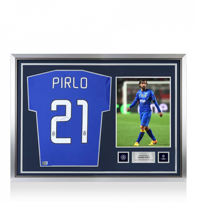 icons Andrea Pirlo Official UEFA Champions League Back Signed and Hero Framed Juventus 2014-15 Away Shirt